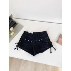 Y2K Retro Low Rise Shorts 2024 – Korean Bodycon Denim Riveted Tie Front Cheeky Booty Hot Pants Summer Club Instagram Viral