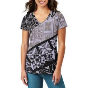 Gray Island Art Wholesale Samoan Style Polynesian Tribal Women Short Sleeve Printed Shirts Custom Made Women Blouse