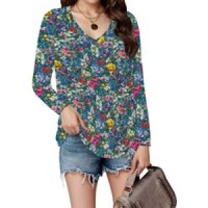 Blouses for Women Dressy Casual Long Sleeve Loose Fit Tunic Tops V-Neck Collared Fall Shirts