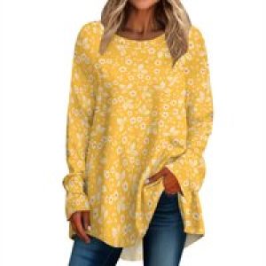 Womens Long Sleeve Round Neck Shirts Side Split Basic Loose Tunic Tops Casual