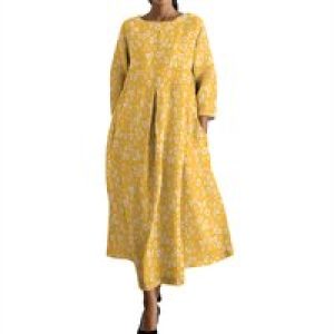 Women’s Long Sleeve Elegant Solid Color Autumn Maxi Dresses Casual Loose Plus Size Beach Dress for Women with Pockets