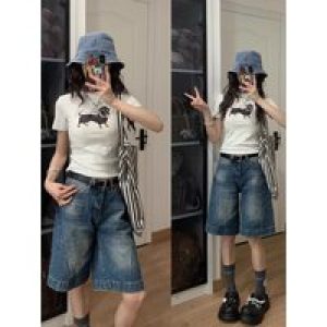 Women’s Jeans Shorts Casual Retro American Style Hottie Summer Jorts Jeans Pants for Woman Denim Shorts Shoujo Girl Style Y2k