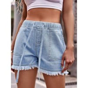 New Summer Women’s Lace-up Jean Shorts,Sporty Jean Shorts,Elastic Waist Jeans,Casual Jeans For Ladies,Woman’s 2025 Clothing