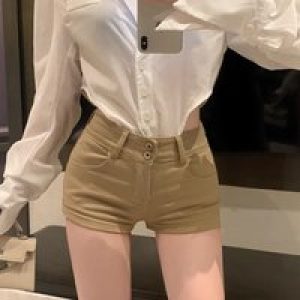 Sexy High Waist Khaki Women Denim Shorts Summer Fashion High Street Slimming Skinny Hot Pants Vintage Y2K Hot Girls Shorts