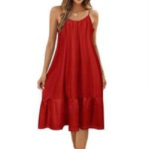 Womens Sundress Summer Floral Dresses Sleeveless V Neck Smocked Spaghetti Strap Flowy Tiered Midi Beach Vacation Dress