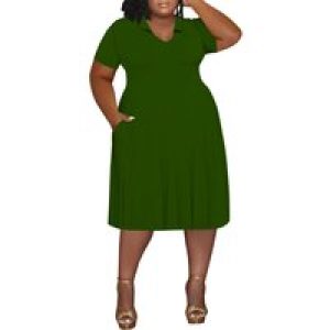 Womens Summer Short Puff Sleeve Casual Semi-Formal Fit and Flare Church Wedding Guest Work Dresses with Pockets