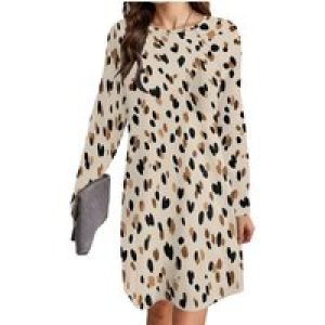 Women’s Animal Print Dress Long Sleeve Crew Neck Winter Pullover Casual Loose Comfort Midi Dresses