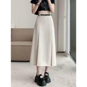 plus Size Suit Skirt High Waist Elastic Women’s Summer New Sle A-Line Midi Skirt Belly Cover Pleated Skirt Korean Sle