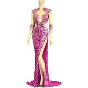 New Nightclub Bar Sexy Backless Evening Dress Rose Red Summer Hot Sale Party Abito Da Cerimonia Donna Abito Luxury Elegante Gala