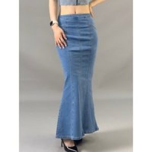 Hot girl high waisted denim fish tail hip hugging skirt for women in 2025 summer new design long dress style