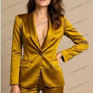 Acetate Satin Gold Formal Occasion Women Suit Wedding Party Business Prom Mother Lady Tuxedos 3 Piece Set Blazer Vest Pants