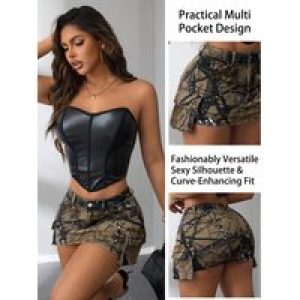 Women’s Camo – Patterned Mini Skirt with Functional Side Pockets, Casual and Stylish, Showing Personal Sexy Charm