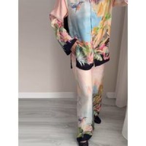 Boho Floral Print Shirt Pants Two-Piece Set Women Loose Top Matching Wide-Leg Pant Vintage Summer Vacation Lounge Suits Outfit