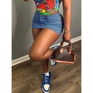 WGXWGX Women’s High-Waisted Denim Mini Skirt Trendy Basic Style Cotton Button-Front Bodycon Fit Skirts for Spring 2025