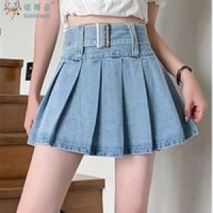 Summer New Women’s Denim Short Skirts with Belt High Waist A-line Jeans Skirt Female Hight-quality Sexy Mini Pleated Skirt Y2k