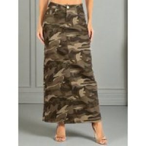 2025 New Style Women’s Camouflage Denim Maxi Skirt High Waisted Long Skirt Casual Fashion Streetwear