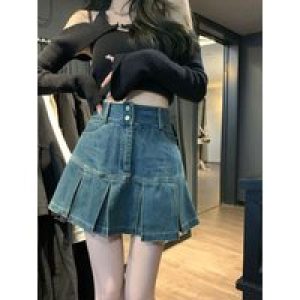 Woman Denim Skirt Mini Blue Jeans Skirts for Women High Waist Clothing Sales Vintage Aesthetic Y2k Casual Quality Modest Stylish