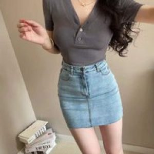 Tight Mini Female Jeans Skirts Blue Wrap Gyaru Women’s Denim Skirt Aesthetic Modest Korean Style Vintage A Line New in Premium