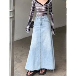 2025 Trend Women’s Y2K Jeans Skirt – Light Blue High Waist Denim Maxi Skirt Retro Coquette Street Style 2641