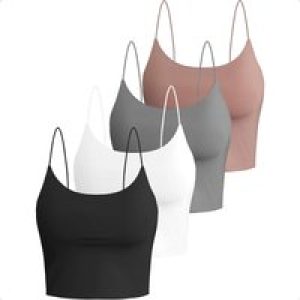 Buauty 4 Packs Crop Tops Spaghetti Strap Tank Tops for Women Basic cami Crop Tank top Double Lined Camisole Tops