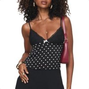 Women Polka Dot Y2k Cami Tank Top Halter Neck Spaghetti Strap Going Out Tops