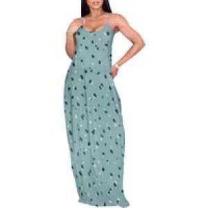 Womens Spaghetti Strap V Neck Loose Ankle Length Beach Swim Coverup Dress