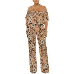Off Shoulder Tube Top Ruffle Floral Print Jumpsuits for Women Wide Leg Pants Club Party Outfits Jumpsuit with Pockets