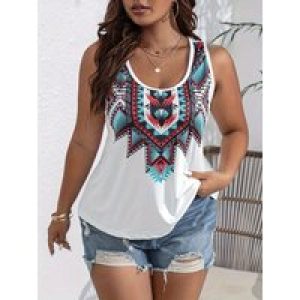 Plus Size Summer Women Elegant Vest Indie Folk Strapless Loose Camis Casual Vintage Tribal Print Tank Tops