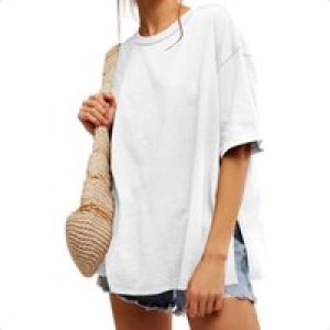 Tankaneo Womens Oversized Tshirts Summer Casual Short Sleeve Crew Neck T Shirt Loose Fit Side Slit Tee Tops