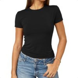 Abardsion Women’s Casual Basic Going Out Crop Tops Slim Fit Short Sleeve Crew Neck Tight T Shirts 2025