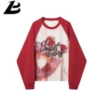Women’s shoulder sleeve sweatshirt long autumn plus size print hides belly to hide fat to slim out