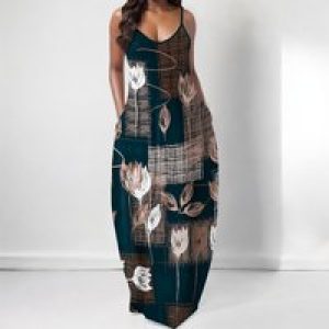 Elegant Floral Abstract Print Maxi Dress for Women Spaghetti Strap Summer Look