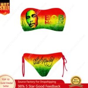 Bob Marley Swimsuit Womens Drawstring Two Piece Set Bathing Suits Personalized Swimwear Pool Party Bikini Customize Beachwear