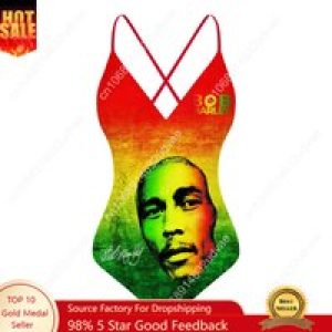 Bob Marley V-neck Halter Back Swimsuit Womens Bathing Suits Personalized Bikini Pool Party Swimwear Custom Made Beachwear