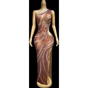 Diamond Long Birthday Clothing Bright Red Sleeveless Evening Dress Slim Temperament Dinner Party Birthday Gift Glamorous Dresses