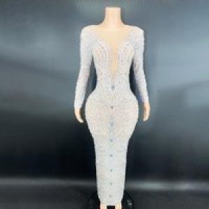 Diamond Birthday Clothing Products Elegant Sexy Shiny Diamond Shiny Dress Women’s Long Performance Outfits Mini Vestido Sexy Hot