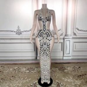 Performing Lady Sparkling Sequins Diamond Strip Suit Exotic Evening Dress Wedding Guest Dress Woman Vestido De Fiesta Graduación