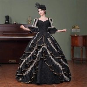 Black Medieval Aristocratic Court Dress Drama Photo Party Performance Costume Cape Vestidos Organza Mujer Graduation Party Dress