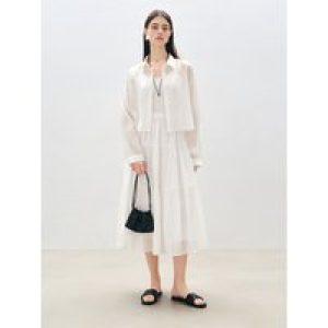 ZIQIAO Petite Blue Shirt White Tiered Skirt 2-Piece Set 2025 Summer Lengthening Resort Beach Vacation Outfit Y2K Fashion Chic