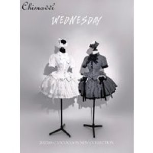 Gothic Style Dark Girl Cute Bow Striped Short Sleeve Shirt + High Waist Slimming Puffy Princess Skirt Two-Piece Set for Women