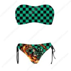 Kimetsu No Yaiba Tanjiro Nezuko Custom Swimsuit Womens Drawstring Two Piece Set Bathing Suits Swimwear Beach Bikini Beachwear