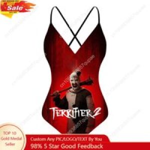 Terrifier Clown halloween Custom V-neck Halter Back Swimsuit Womens Bathing Suits Bikini Pool Beach Sexy Swimwear Beachwear