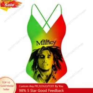 Bob Marley Jamaica Singer Custom V-neck Halter Back Swimsuit Women Bathing Suits Bikini Pool Party Beach Sexy Swimwear Beachwear