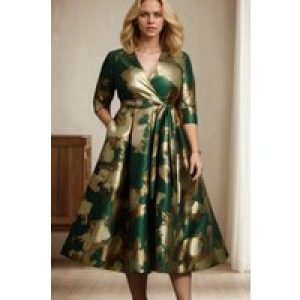 Women’s Plus Size Dress Half Sleeve V-Neck Elegant Party Club Evening Cocktail Long Dress Vintage Floral Printed A-Line Dresses