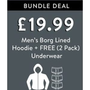 Custom Bundle Bundle Deal – Men’s Borg Lined Hoodie + FREE (2 Pack) Underwear for £19.99* – Tokyo Laundry