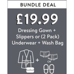 Custom Bundle Bundle Deal – Dressing Gown + Free Slippers or (2 Pack) Underwear + Wash Bag for £19.99 – Tokyo Laundry