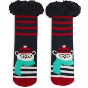Socks Kids Polarbear Design Borg Lined Chunky Knit Slipper Socks in Navy – Merry Christmas / One Size (27-30) – Tokyo Laundry