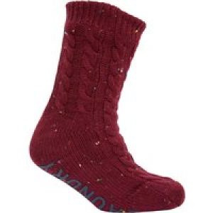 Socks Leven Borg Lined Chunky Cable Knit Slipper Socks in Oxblood Nep / One Size – Tokyo Laundry