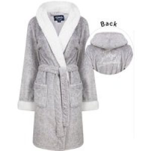 Dressing Gown Women’s Godalming Soft Fleece Tie Robe Dressing Gown with Borg Lined Hood & Trims in Grey- / S – Tokyo Laundry