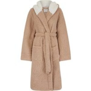 Dressing Gown Women’s Teddy Chunky Soft Fleece Tie Robe Dressing Gown with Hood in Tan / S – Tokyo Laundry